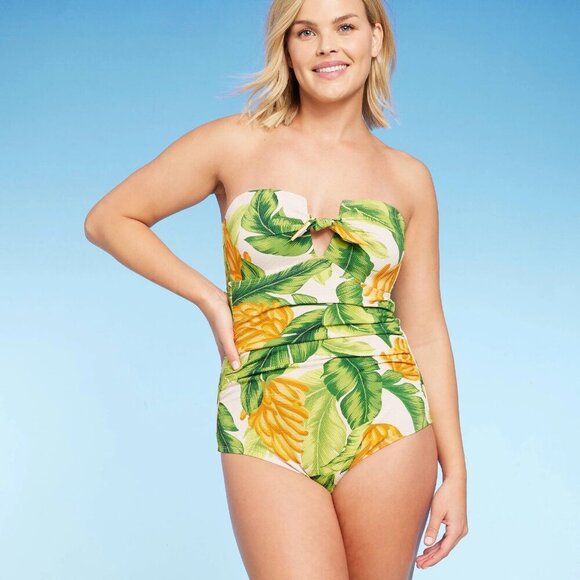 Small - Womens Pique Bandeau Full Coverage One Piece Swimsuit - Kona Sol - Picture 7 of 8